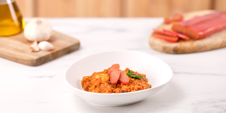 Receta arroz meloso con gambas y hueva de maruca